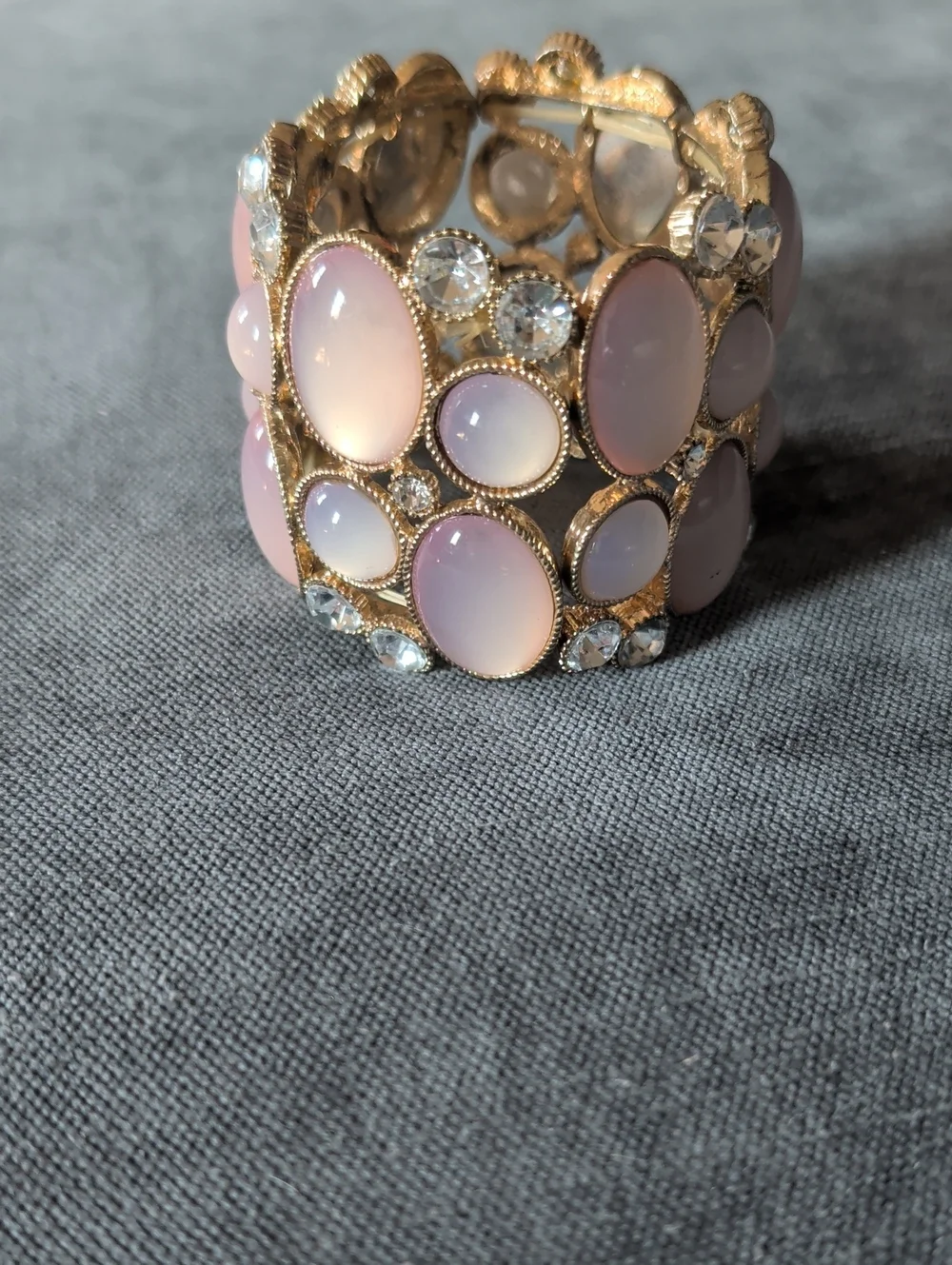 Gold-Tone Pink Cabochon & Crystal Cluster Bracelet